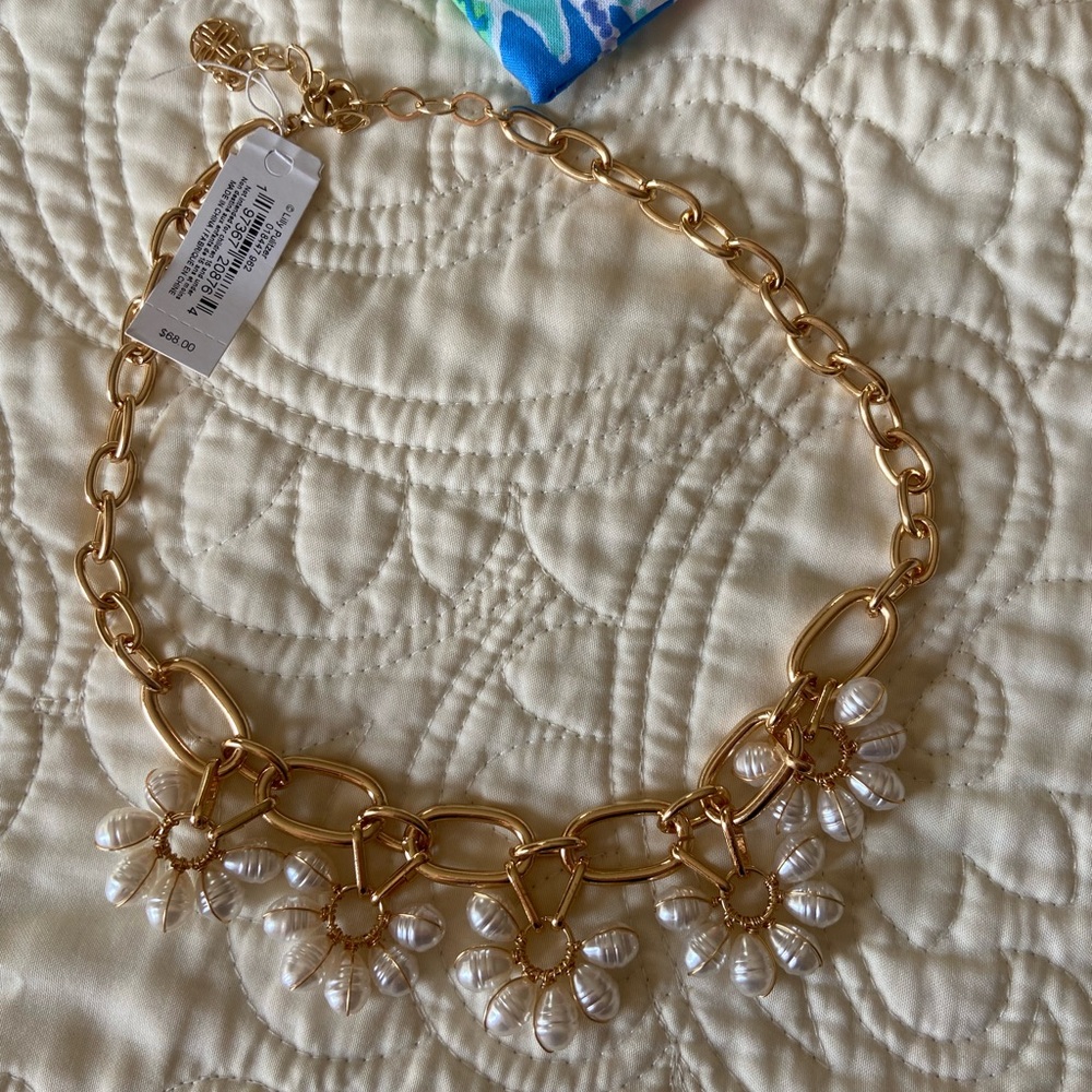 Lilly Pulitzer Bouquet Toss Gold Necklace with White Floral Accents